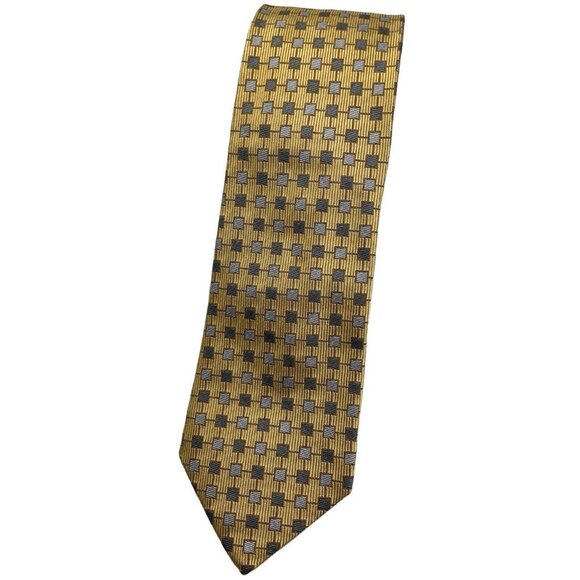 BURBERRY Men's 100% Silk Necktie LUXURY Tie Gold Geometric W:3.8" EUC - Picture 1 of 6